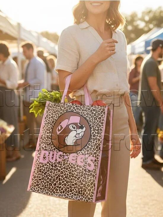 2/$18 💥🆕 BUC-EE'S Beaver Pink Leopard Print Reusable Grocery Tote Bag | 6938 - Picture 1 of 5